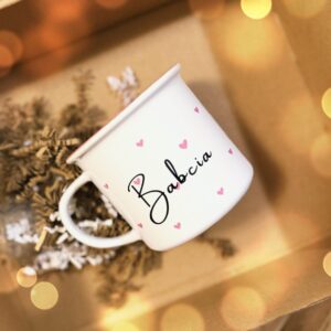 Kubek Babcia w serduszka różowy